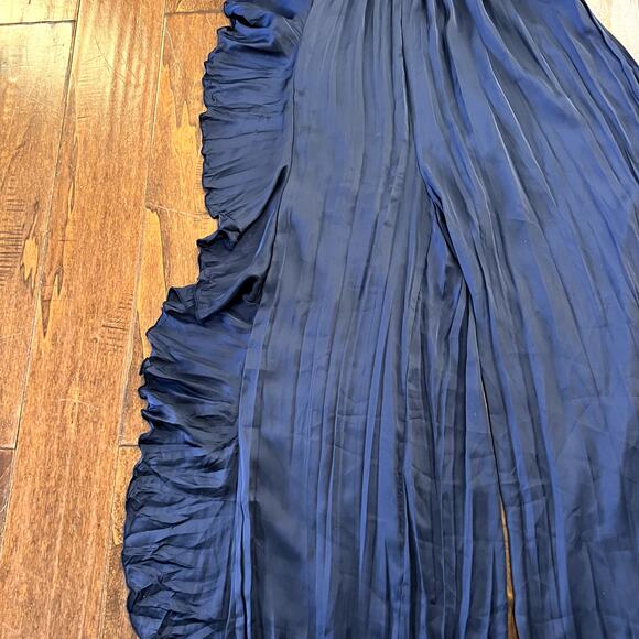 ZARA Wrinkled-Effect Asymmetrical JUMPSUIT Off One Shoulder Navy Blue Size M NWT - Picture 5 of 9